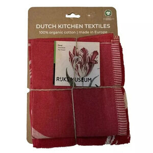 NEW Rijksmuseum Bunzlau Castle Red Tulips 2pc Organic Cotton Kitchen Tea Towel